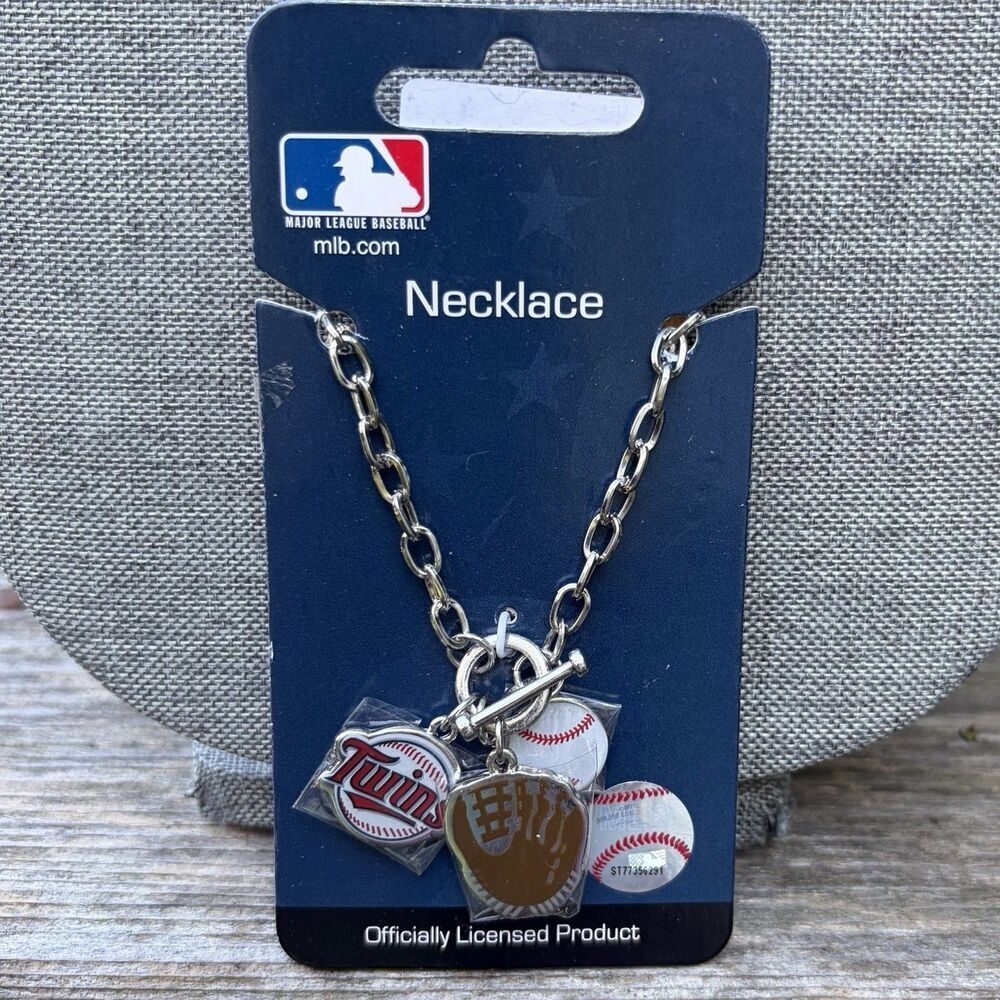 Minnesota Twins Baseball Silver 3 Charm Necklace Pendant MLB Officially Licensed